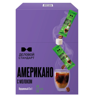 Кофе порционный растворимый Деловой Стандарт 3в1 Americano 10 пакетиков по 18 г