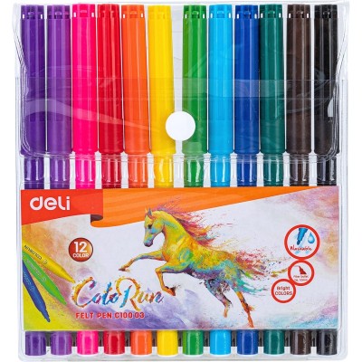 Фломастеры набор Deli  ColoRun вентилир. 12цв.пакет с европодвес., EC10003