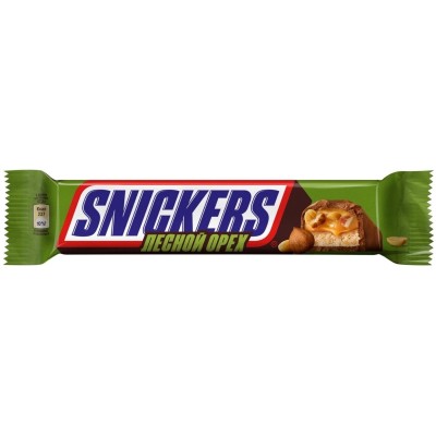 Шоколадный батончик Snickers Лесной орех с арахис, карам, фунд и нугой, 81г