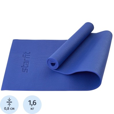 Коврик для йоги STARFIT FM-101 PVC, 0,8 см, 183x61см,темно-син, ЦБ-00001561