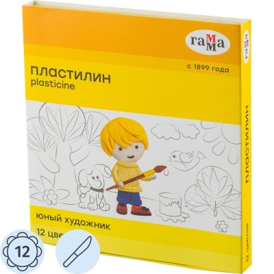 Пластилин Гамма Юный художник 12цв со стеком,280045
