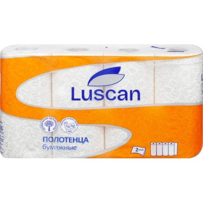 Полотенца бумажные LUSCAN бел цел 16,5-17м 2-сл.,с тиснением, 4рул./уп